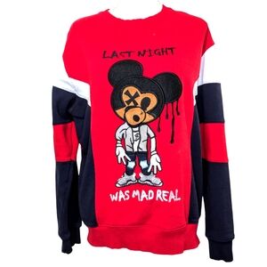 FOCUS QUALITY WEAR GRAPHIC IMAGE MOUSE EMBROIDERED MOUSE CREW NECK SWEATSHIRT